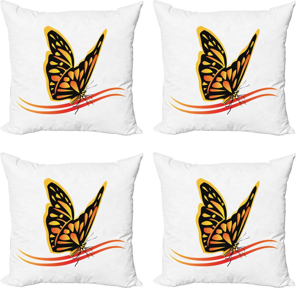 ABAKUHAUS Schmetterling Kissenbezug Set (4 Stück), Empfindliche Frühlings-Motte Art, Moderner Doppelseitiger Digitaldruck, 40 cm x 40 cm, weiß M...