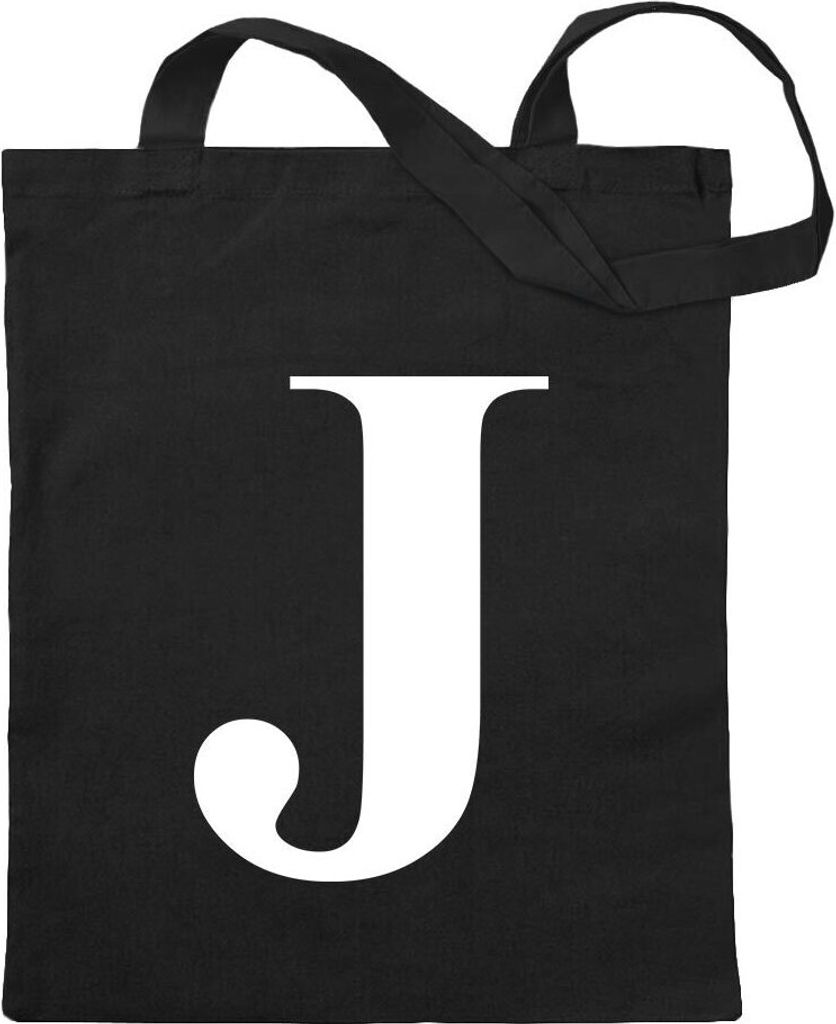 Kiwistar - Baumwolltasche - schwarz - Buchstabe J - Alphabet - Tragetasche Stoffbeutel Umhängetasche Langer Henkel