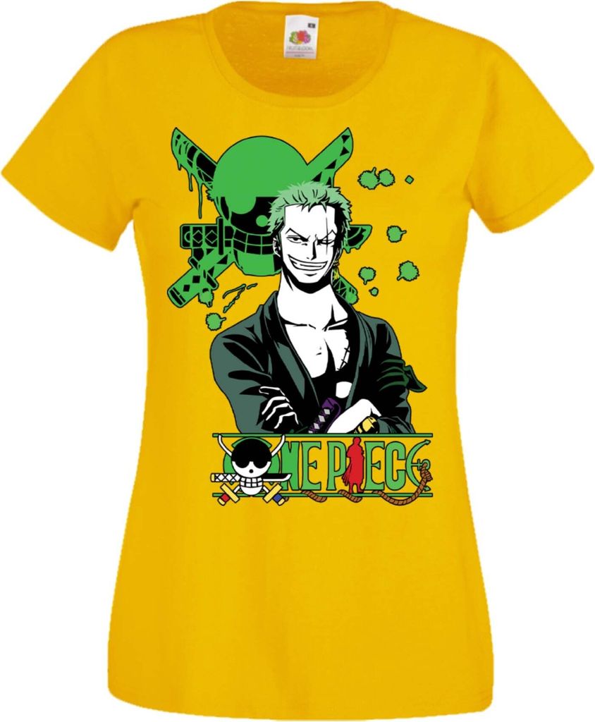 Damen T-Shirt Manga Anime One Manga Piece Anime Roronoa Zoro 03 Zoro, Lady 2XL / Gelb