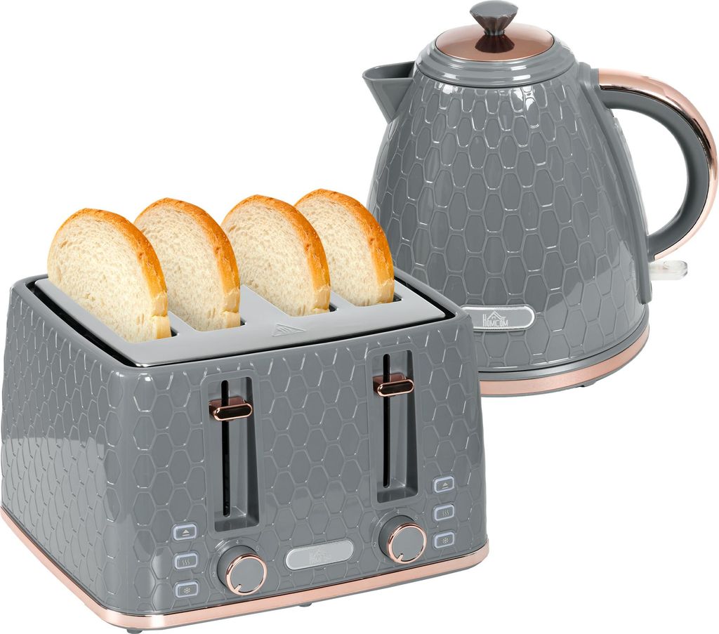 HOMCOM-Kocher-Toaster-Set-Kunststoff, Stahl-24,2L x 19,5B x 23,4H cm-Grau