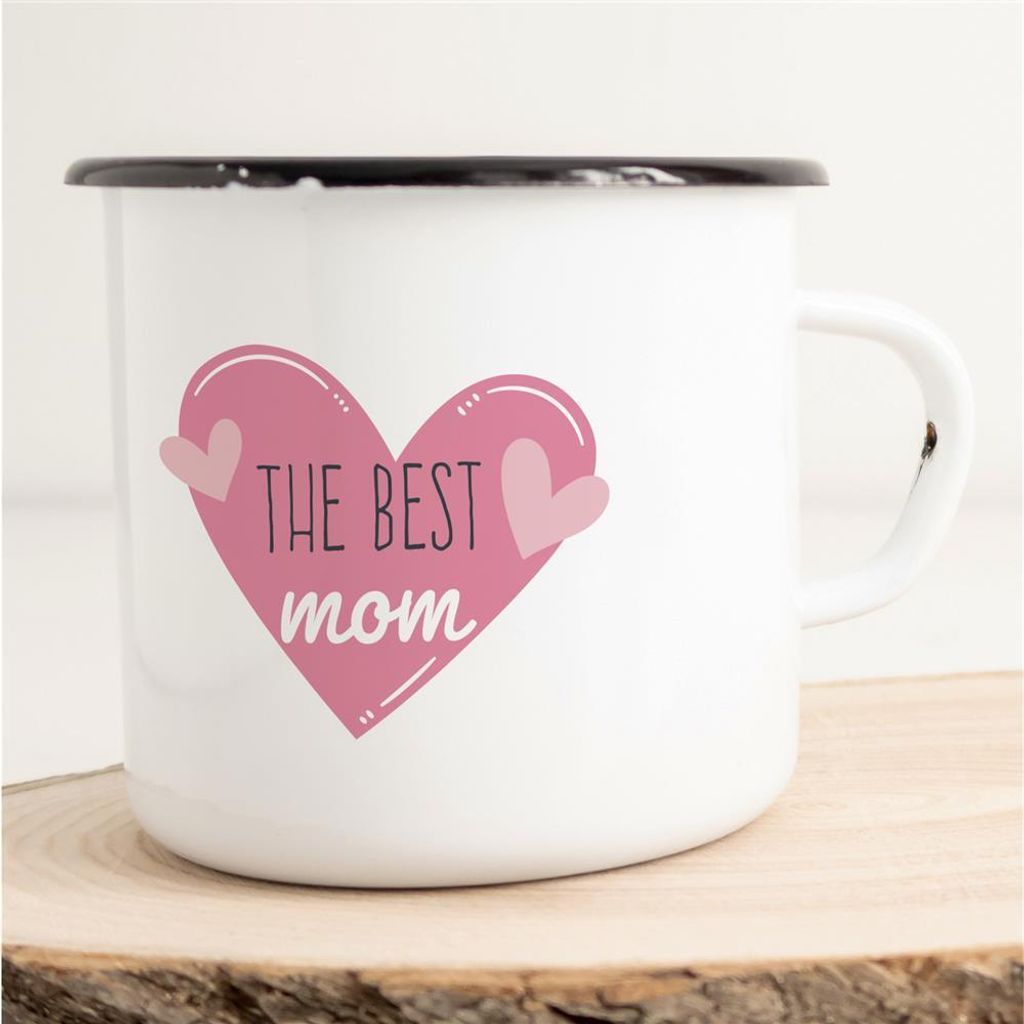 Huuraa Emaille Tasse The best Mom Geschenk Kaffeebecher Vintage 300ml The best Mom Präsent