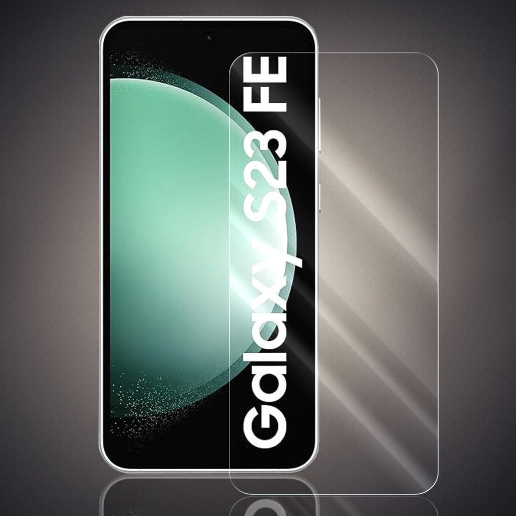 A smartphone screen protector is shown in front of a smartphone.