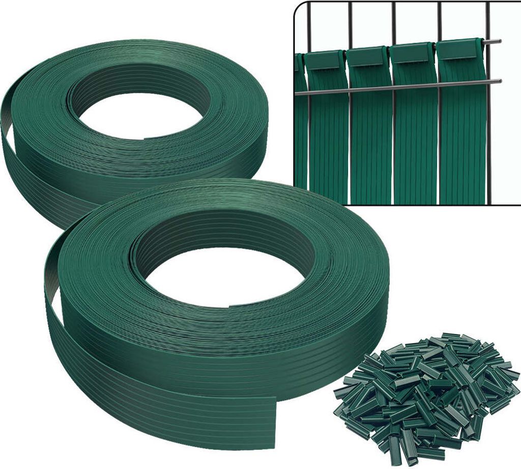 VOUNOT Sichtschutzstreifen für Doppelstabmatten 150m x 4.7cm, PVC Sichtschutz Zaun mit 300 Clips, Grün