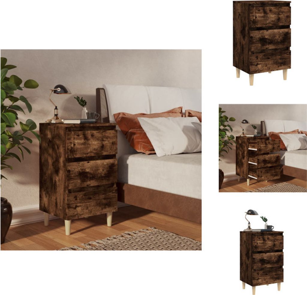 vidaXL Nachttisch mit Massivholz-Beinen Räuchereiche 40x35x69 cm - Nachttische
