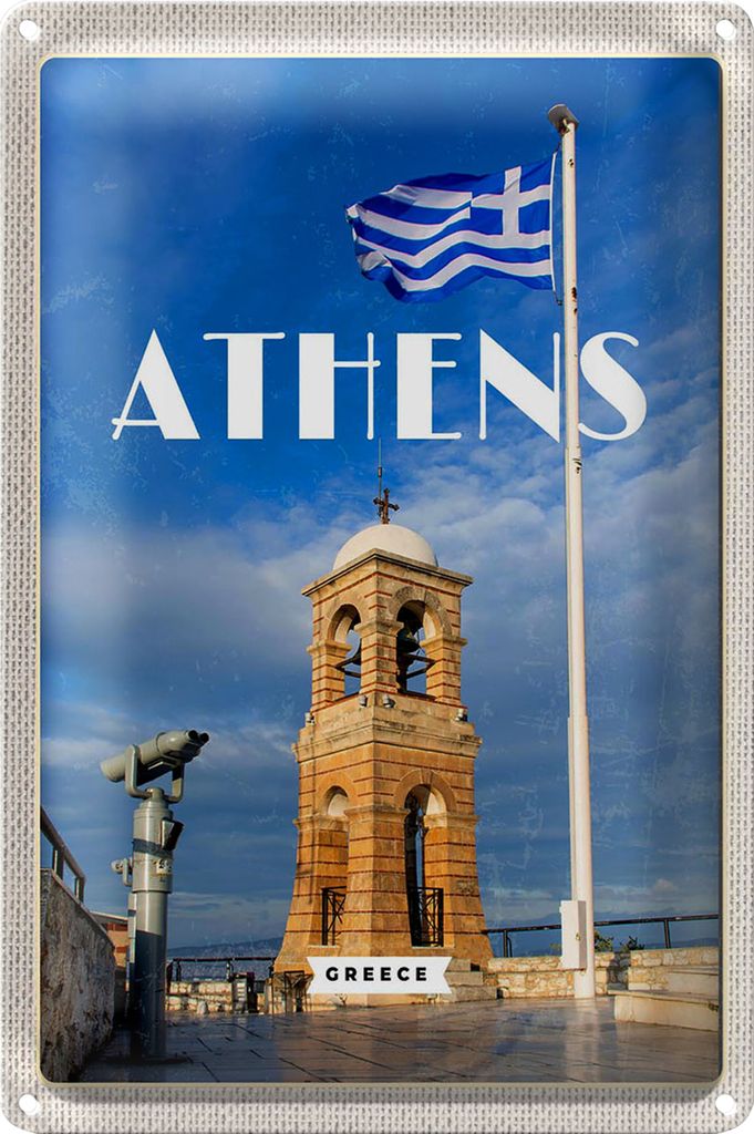 Blechschild Reise 40x30cm Athens Greece Flagge Akropolis