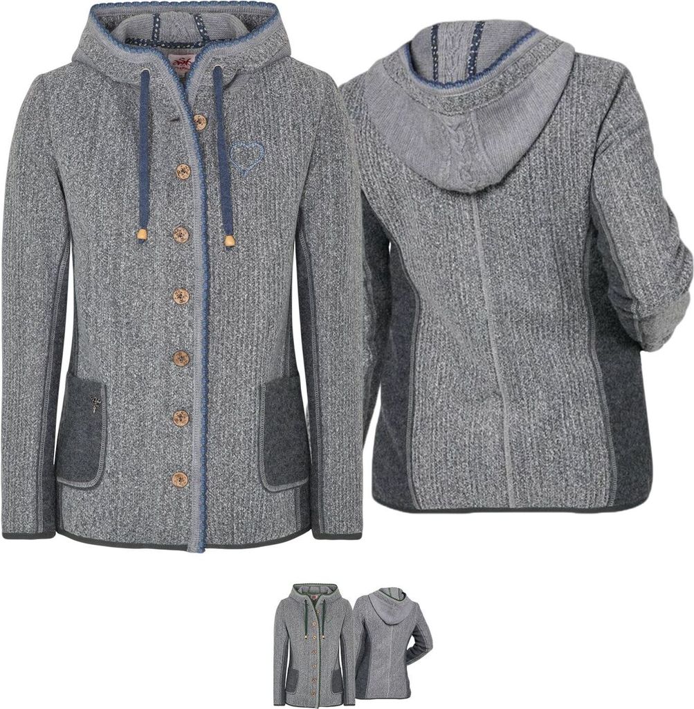 WILHELMINA Damen Strickjacke Wolljanker Janker Trachten jacke, Farbe:Blau, Größe:36/S