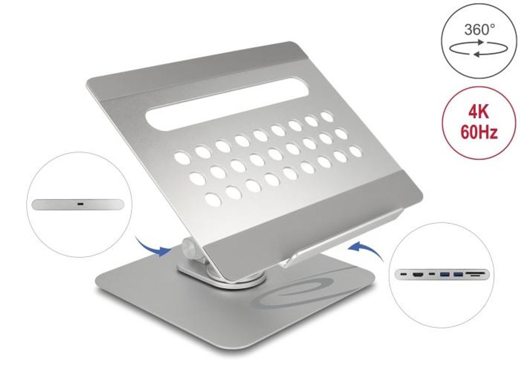 Delock Tablet und Notebook Ständer mit eingebauter Dockingstation 4K