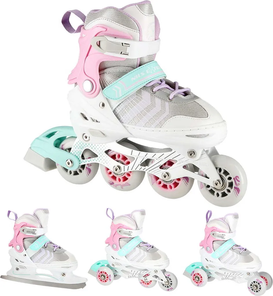 Rollers réglables ABEC7 Nils Extreme NH18192 Rose multi-fonctions 4en1