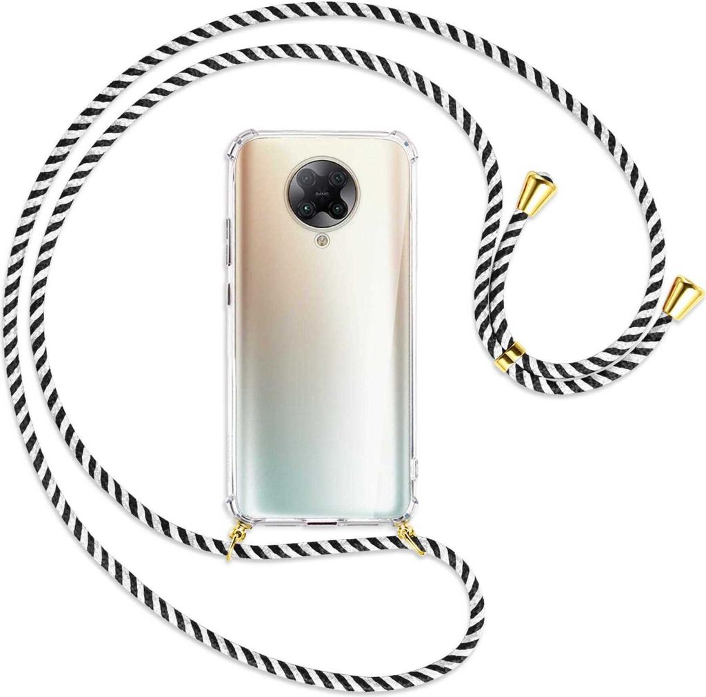 Handykette Backcover-Schutzhülle mit Band (Metall goldfarben) für Xiaomi Redmi K30 Pro, Poco F2 Pro - schwarz/weiß gestreift