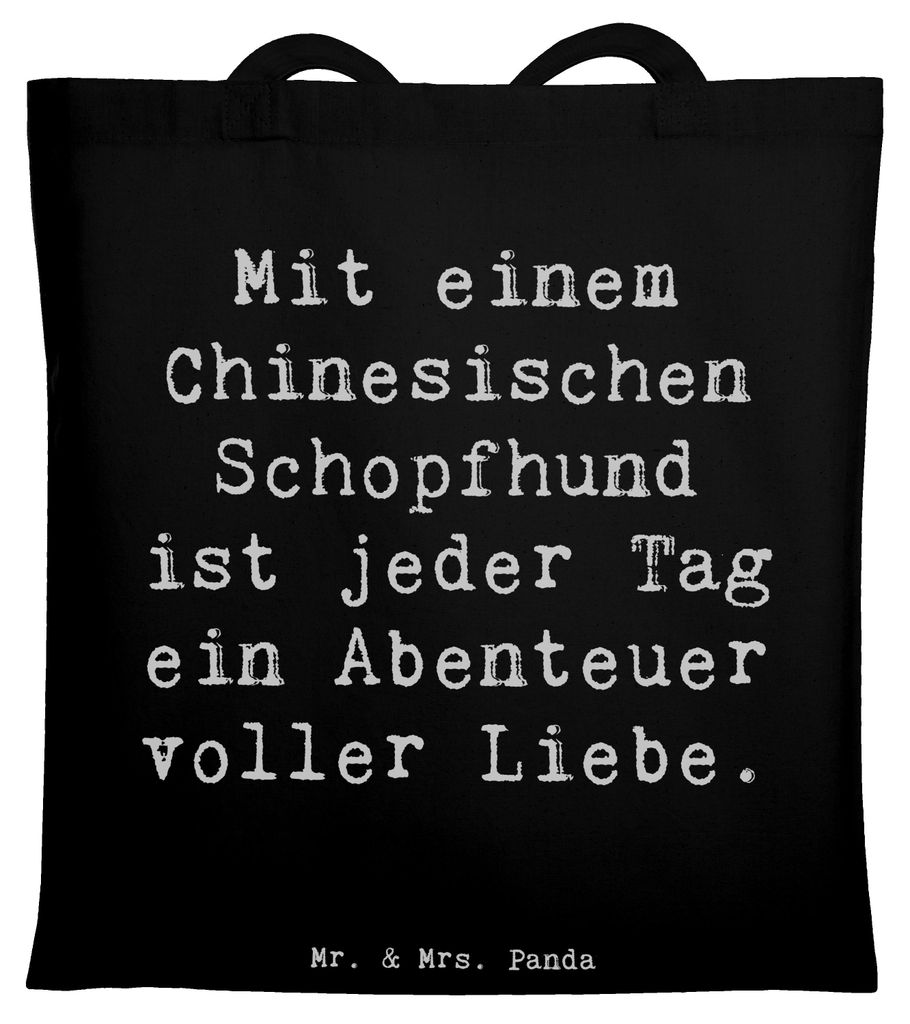 Mr. & Mrs. Panda Shopping Tasche Spruch Chinesischer Schopfhund Abenteuer - Schwarz - Geschenk, Jutebeutel, Entdeckungsreise, Tote Bag, Hunde, fest...