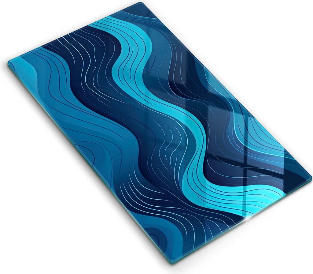 Glasschneideplatte - Herdabdeckplatte - 30x52 cm - Schneidebrett - Spritzschutz - Abstrakte Wellen