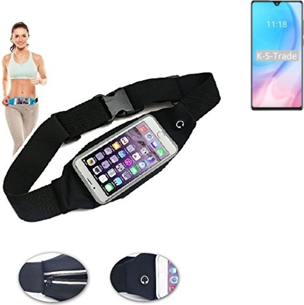 K-S-Trade Jogging-Armband kompatibel mit Cubot J9 Gürteltasche Umhängetasche Bauchtasche schwarz Sport Running Jogging Fitness Laufen Exercise