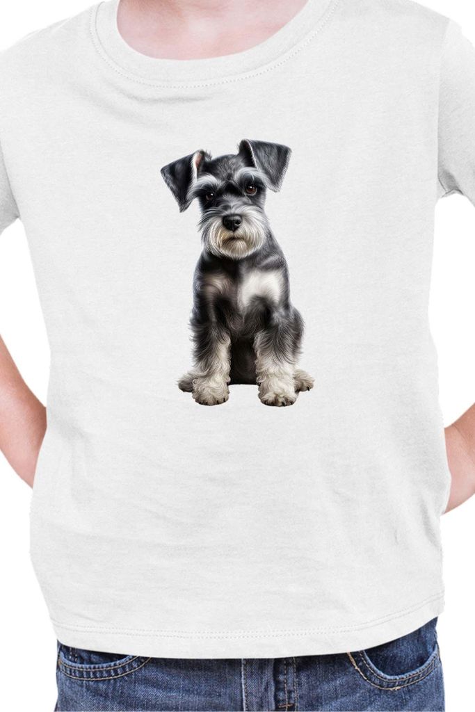 Kinder T-Shirt Dogs Breeds Miniature Schnazuer Dog Breed 006, 7-8 Jahr - 128 / Weiß