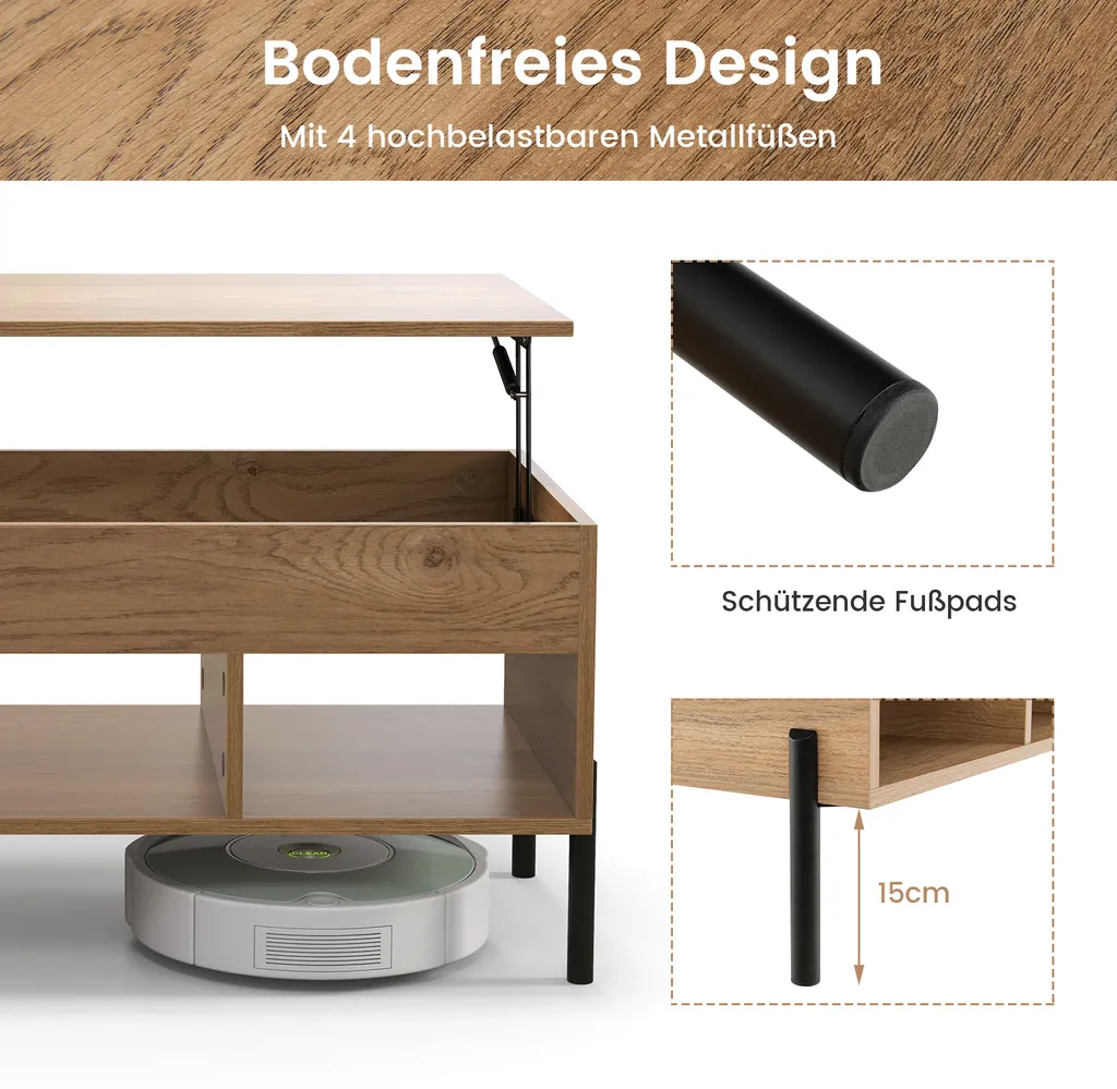 Table basse à plateau relevable et rangements ouverts style naturel - 6