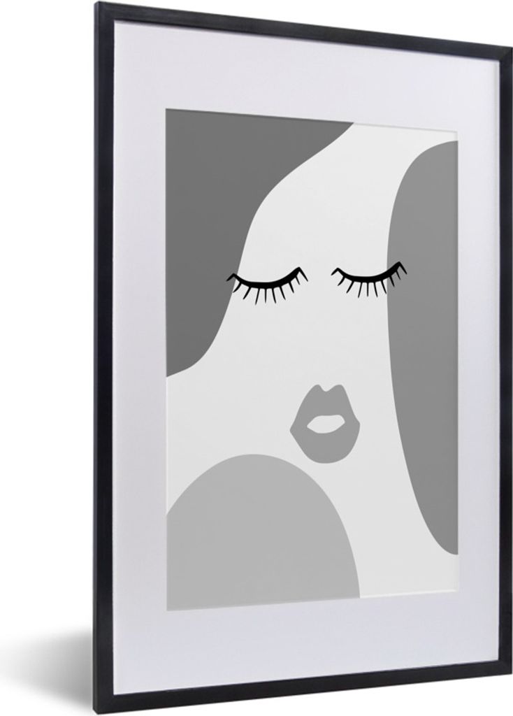 MuchoWow Gerahmtes Poster Gesicht - Abstrakt - Schwarz - Weiß 40x60 cm - Poster mit Schwarzem Bilderrahmen Wandposter Rahmen Foto Bilder - Poste...