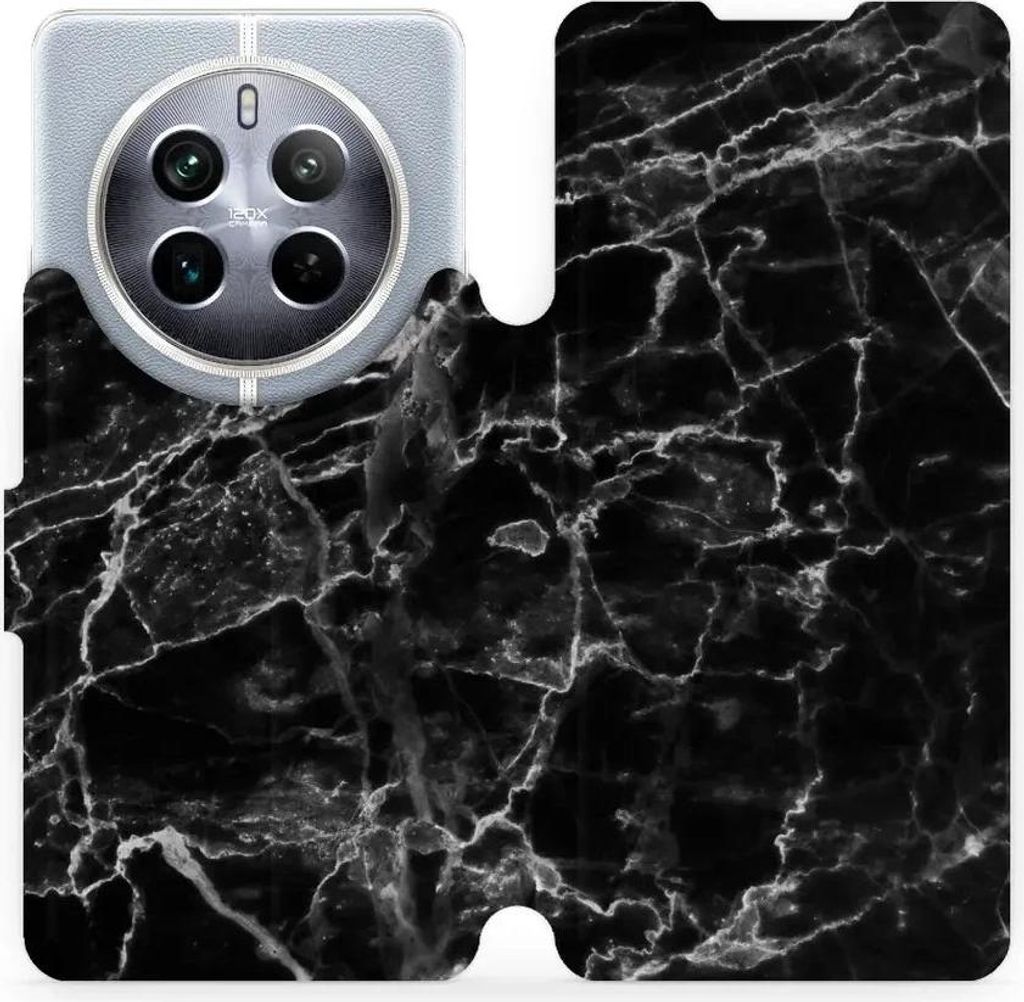 Handyhülle mit klappe für Realme 12 Pro, Mobiwear Book, Schwarzer Marmor