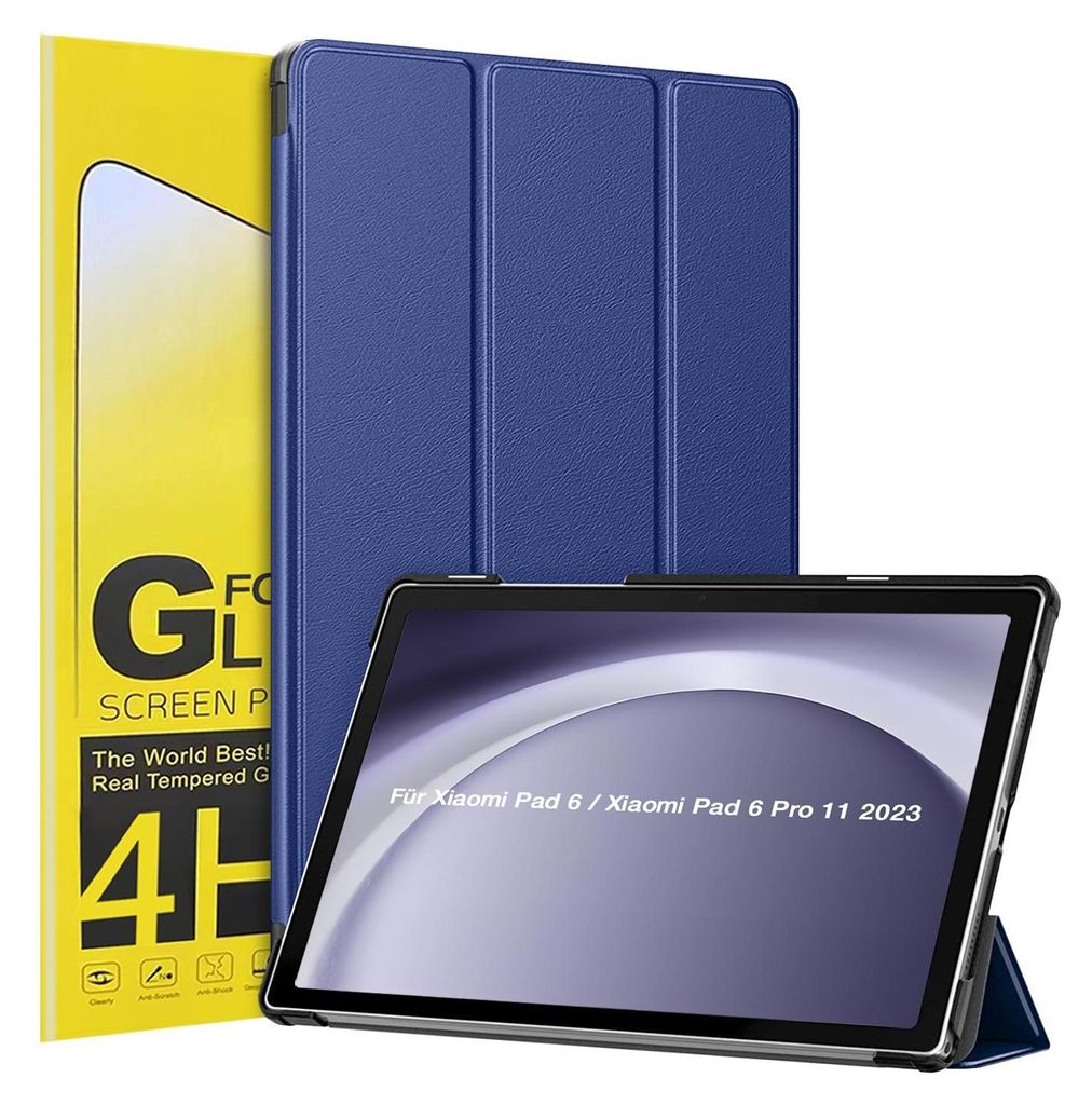 Schutzhülle + 2x 4H Displayfolie für Xiaomi Pad 6 / 6 Pro 11.0 Zoll Cover Case Schutz Tablet Farbe: Dunkelblau