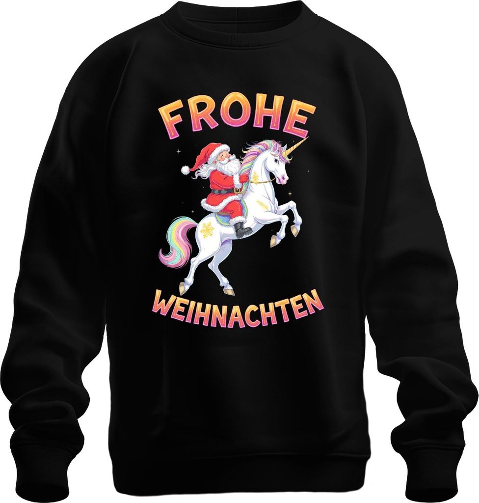 Frohe Weihnachten Weihnachtsmann Einhorn Regenbogen Kinder Lustig Uni Sweatshirt Pullover, Schwarz, XL