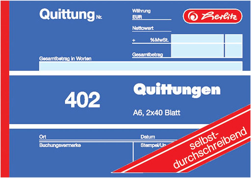 Formularbuch Quittungsblock A6 VE=10x2x40 Blatt Produktbild 