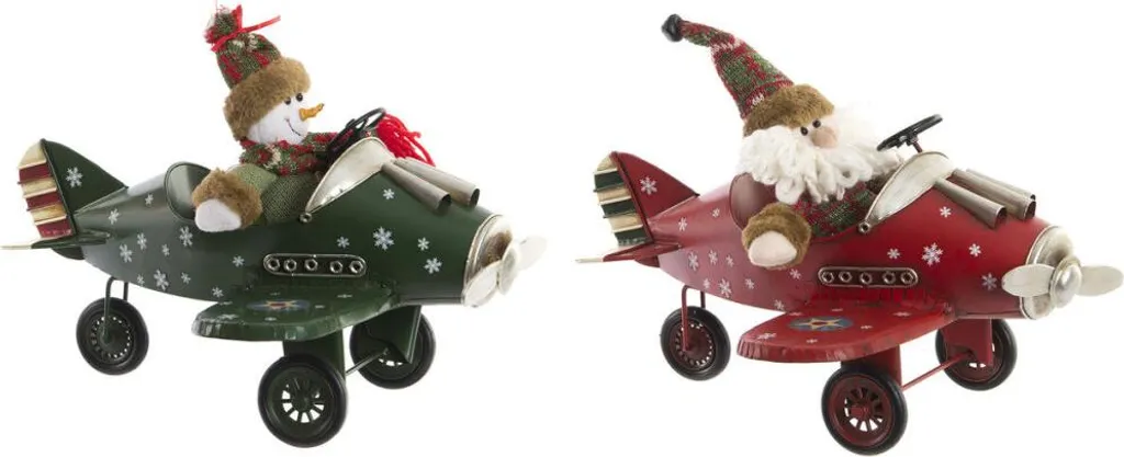 Avion de Noël Décoratif en Métal Vintage pour Salon - Lot de 2 Modèles