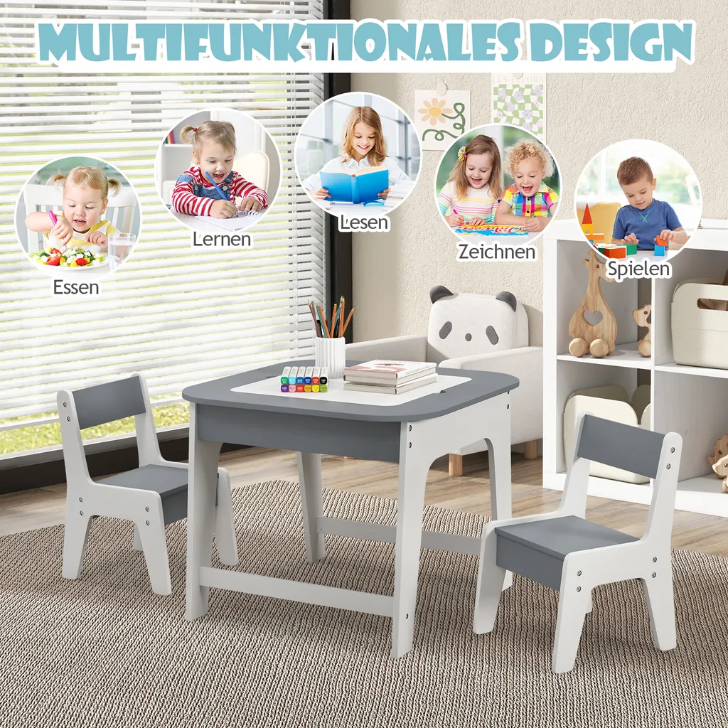 Table Enfant Plateau Double Face avec Espace de Rangement Caché - Gris - 6