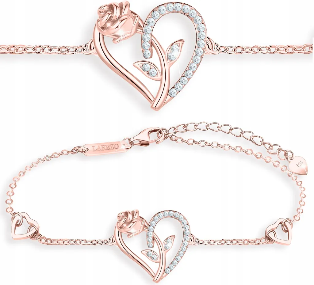 Bracciale Donna Argento 925 Cuore Oro Rosa e Fiori | Design Esclusivo