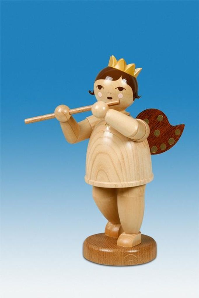 Holzfigur Engel mit Querflöte ohne Krone Höhe 22cm NEU