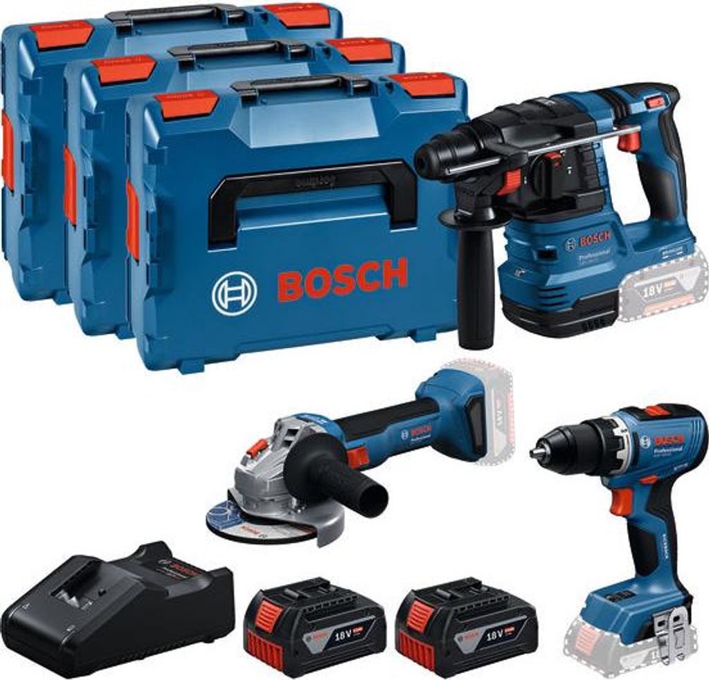 Combo Kit 18V-Set mit 3 Werkzeugen: GSR + GBH + GWS + 2x GBA 5.0 Ah + GAL 18V-40