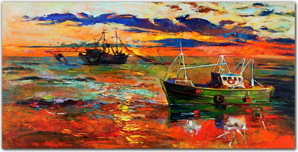 Coloray - Bild aus Glas - Glasbilder - 100 x 50 cm - Dekoration Wohnzimmer Wanddekoration Gehärtetes Glas Küche Glasblock mit Bild - Ozean Schiff...