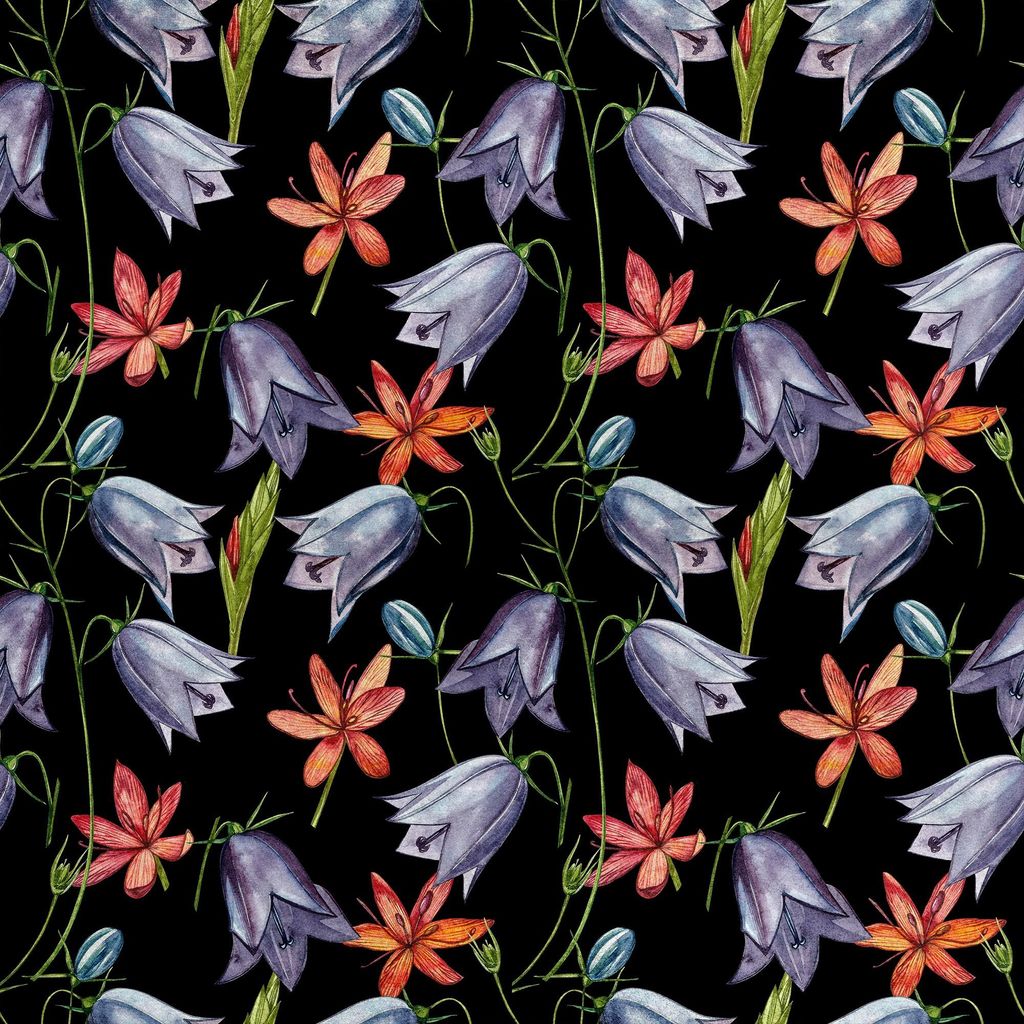 Royal Samt Stoff Polyester Zum Nähen - Motiv Glockenblumen