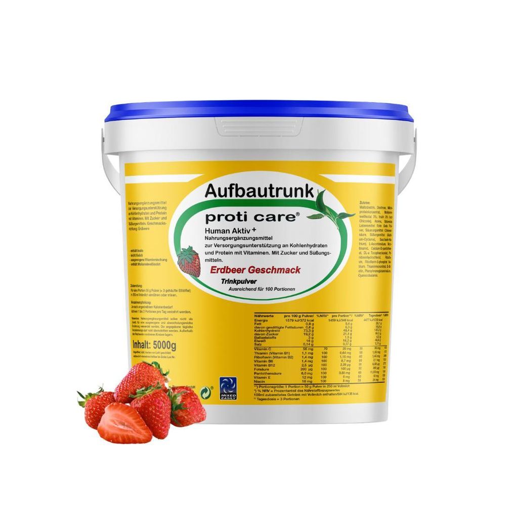 Prosport Proti Care Weight Gainer Erdbeere 5000g – Muskelaufbau Shake mit Milchprotein & Vitaminen – Kalorienreicher Mass Gainer – Aufbautrunk