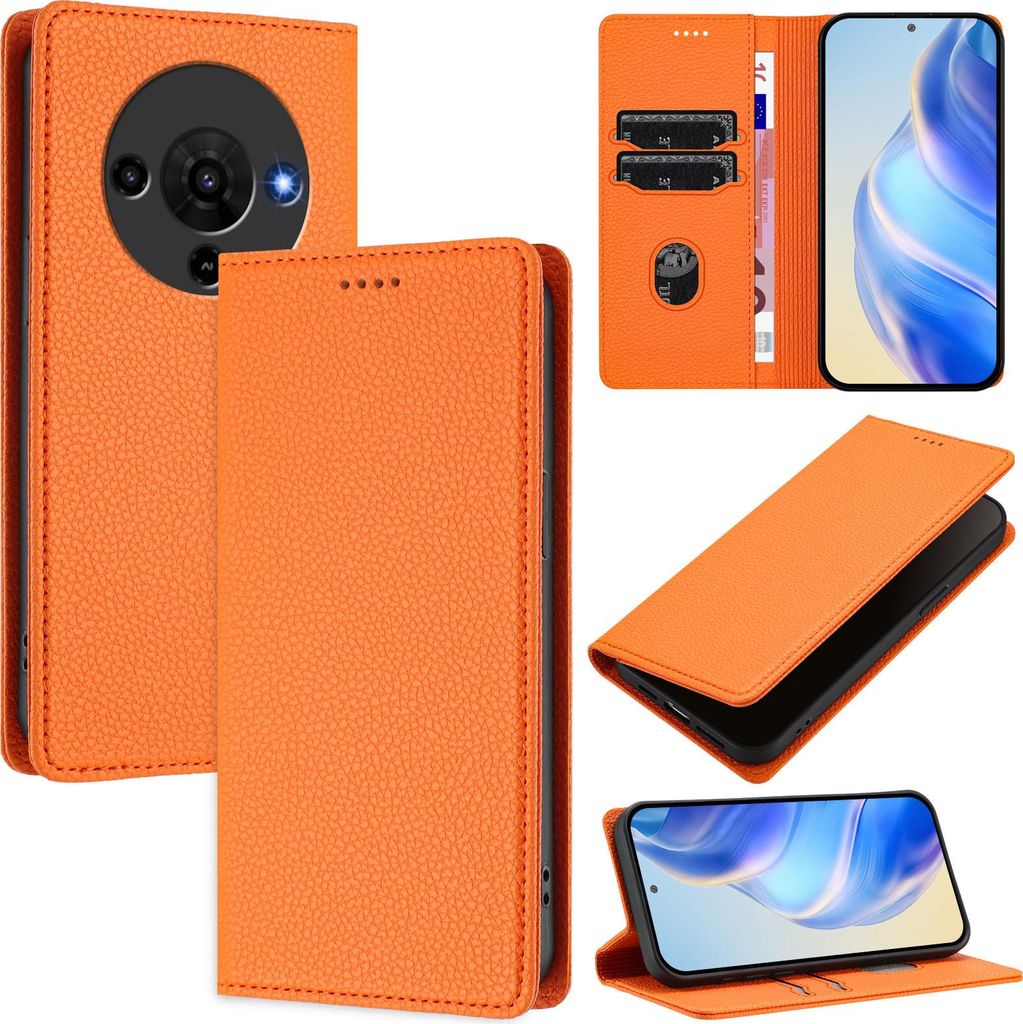 Litchi Leder Handyhülle für ZTE Blade A76 5G Wallet Kartenfächer Standfunktion Hülle Orange