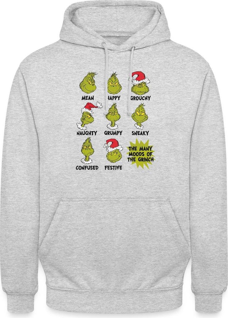 Spreadshirt Der Grinch Moods Of The Grinch Stimmungen Uni Hoodie, XXL, Hellgrau meliert