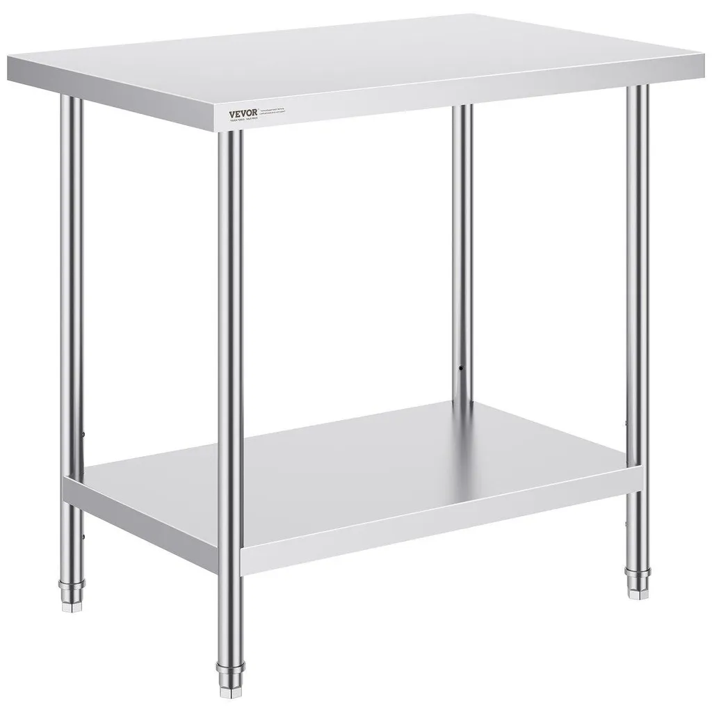 Table inox robuste 61x91x86 cm avec plateau renforcé et pieds stables