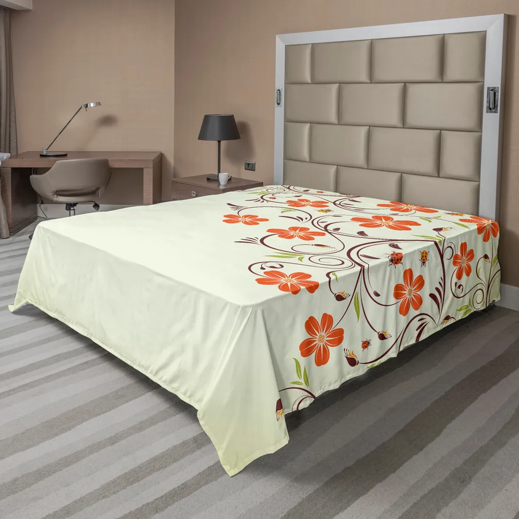 Drap housse 260 cm x 228 cm à motif floral printanier et coccinelles douces