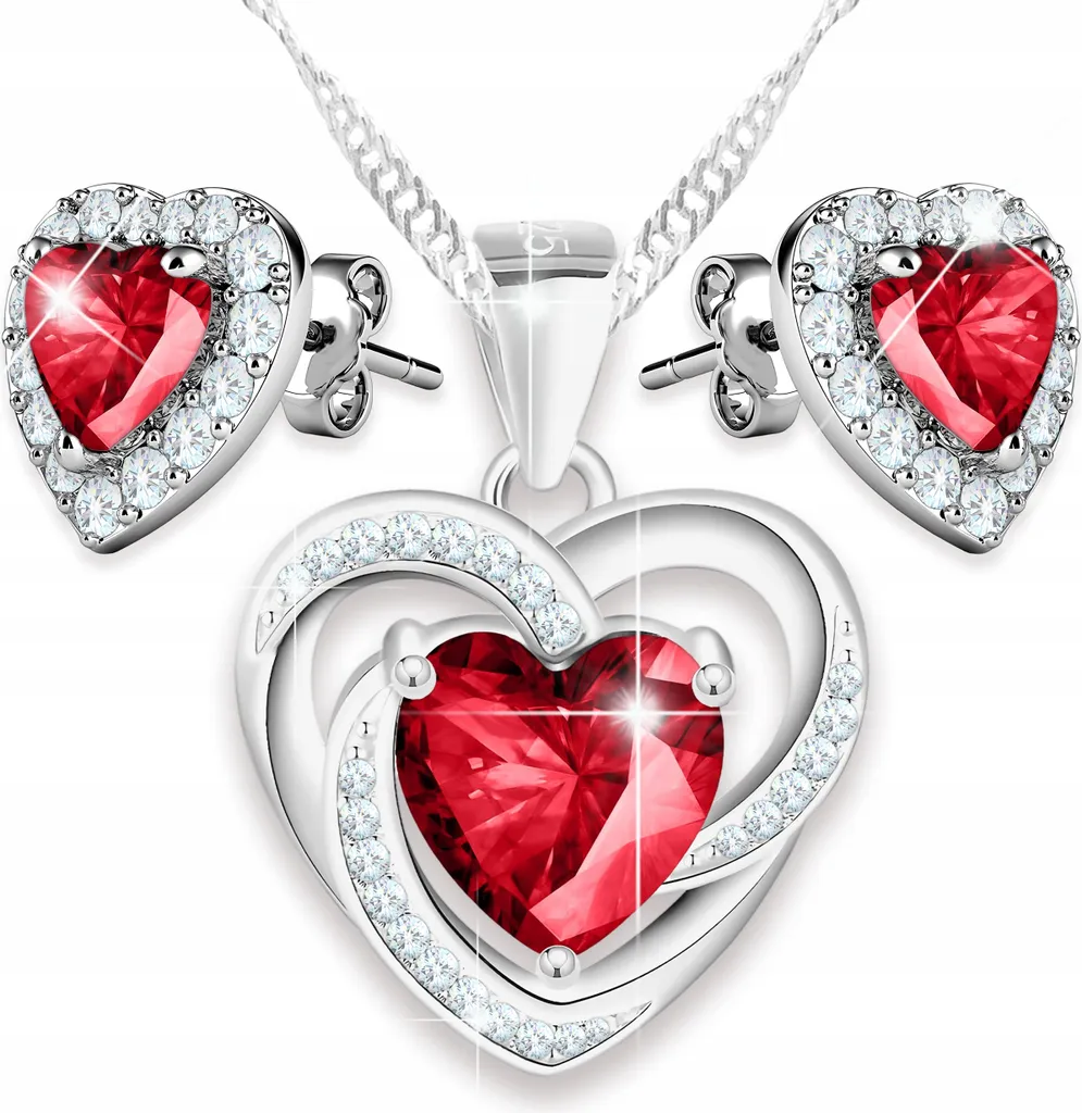 Set Collana e Orecchini Cuore Rosso Argento 925 con Zirconi | Parure
