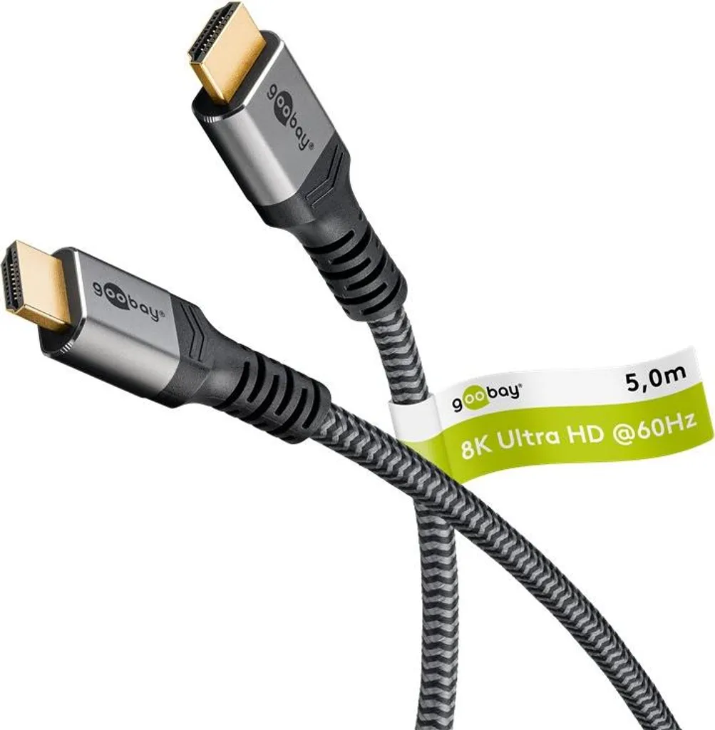 Câble HDMI 8K 5m Goobay Plus - Blindage Renforcé et Finition Noir-Argent