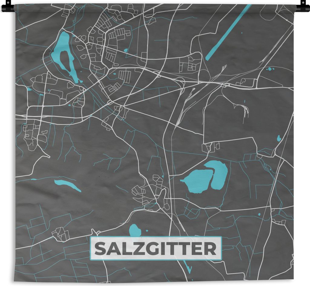 MuchoWow Wandteppich Wandbehang Karte - Stadtplan - Salzgitter - Deutschland - Blau 90x90 cm Tapisserie Dekoration Wandtuch - Wandaufhänger
