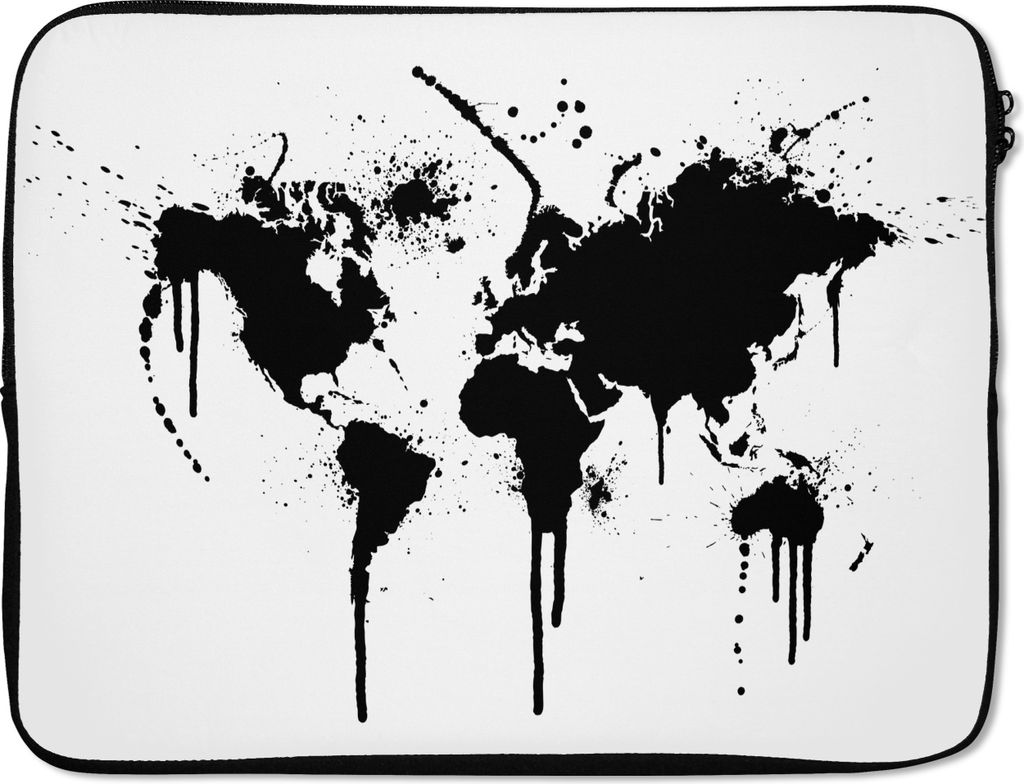MuchoWow Laptop Hülle 17 Zoll Laptoptasche Weltkarte - Tinte - Schwarz - Zipper - Schutzabdeckung