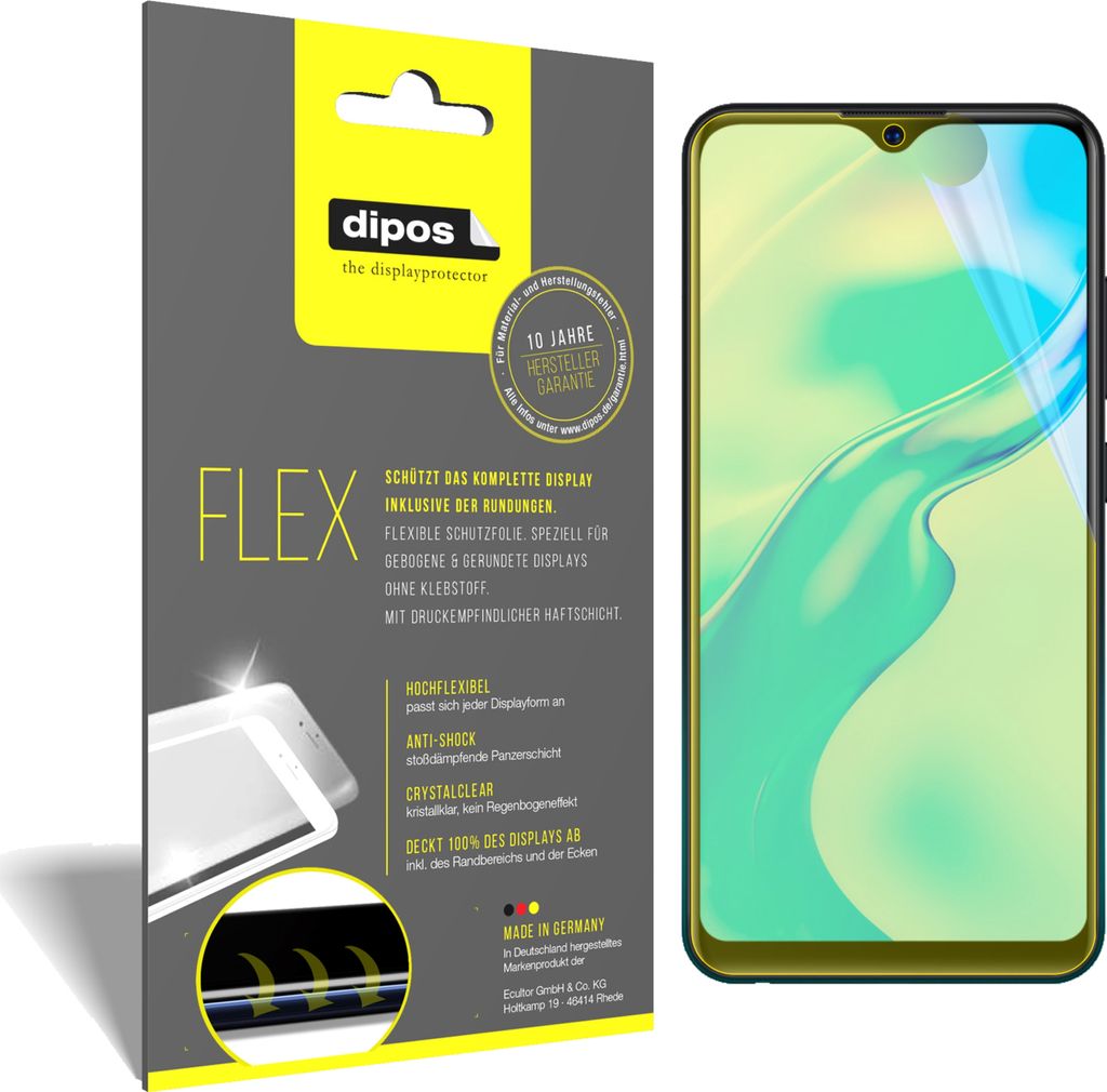 3x Schutzfolie für Vivo Y1s Folie, 100% Displayabdeckung, dipos Flex