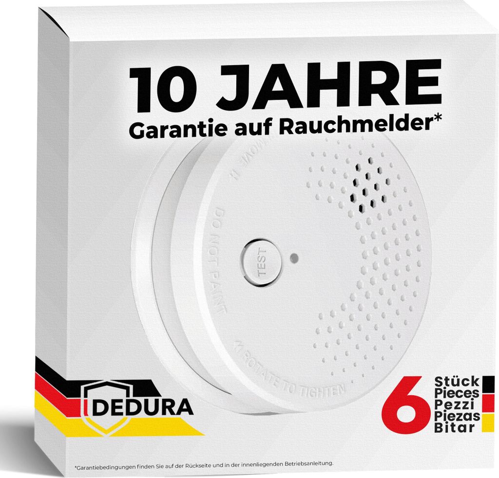 The image shows the packaging of a smoke detector set.