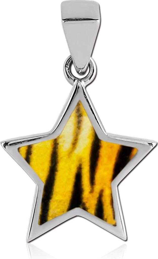 viva-adorno Stern Anhänger Kettenanhänger Edelstahl mit Motiv Animal Print Muster Rockabilly AG25, Tiger