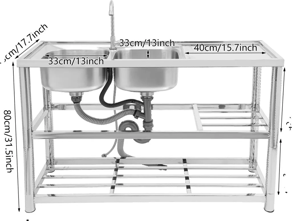 Plonge inox double bac avec mitigeur ajustable pour arrière-cuisine