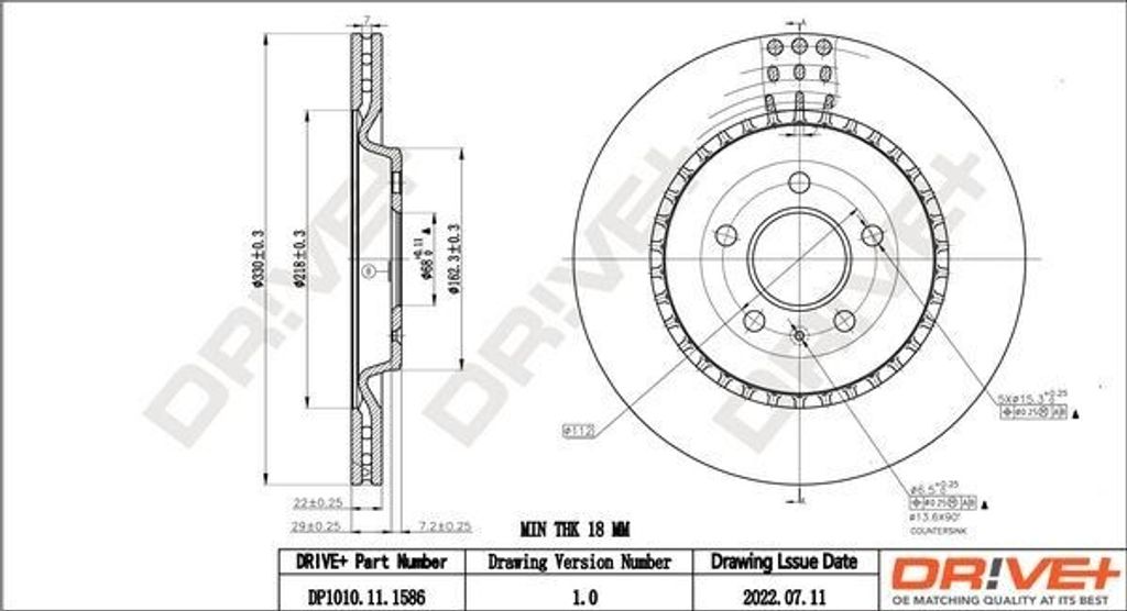 Dr!ve+ DP1010.11.1586 - OE 4H0 615 601 D Bremsscheibe, Hinterachse für A4 (8K), A4 (8W), A8 (4H), A8 (4N), Q5 (8R), Q7 (4M), A7 (4K), A7 (4G), A6 ...