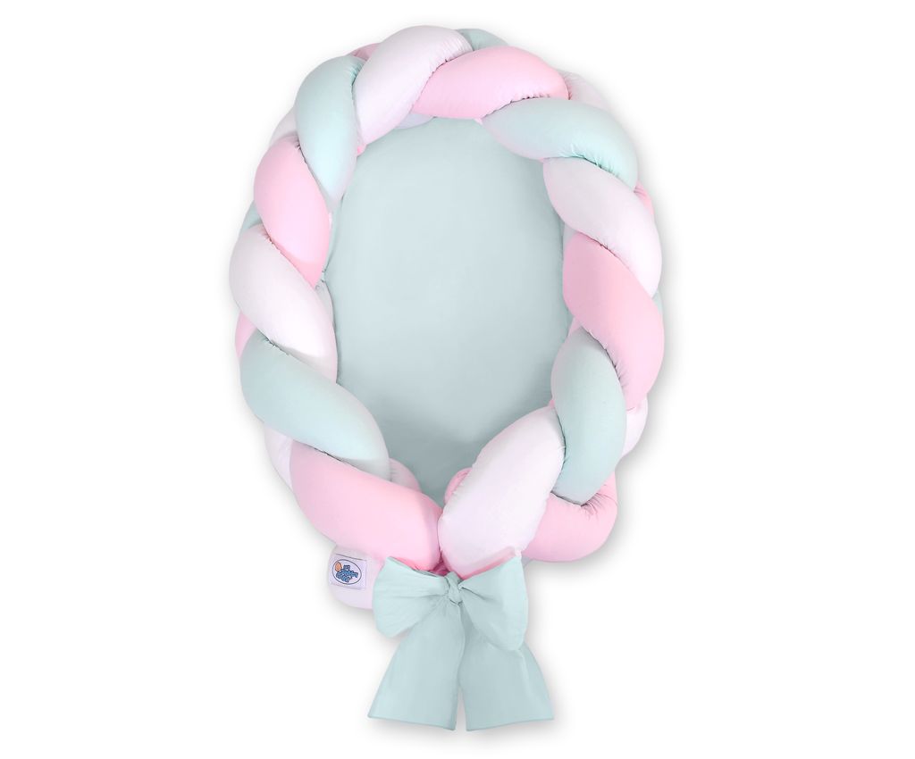 2-in-1 geflochtener Babykokon - Weiß, Rosa und Mint