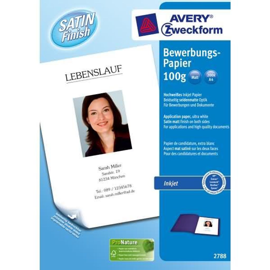 Avery 2788, Druk atramentowy, A4 (210x297 mm), Satyna, 100 Zdjęcie produktu 