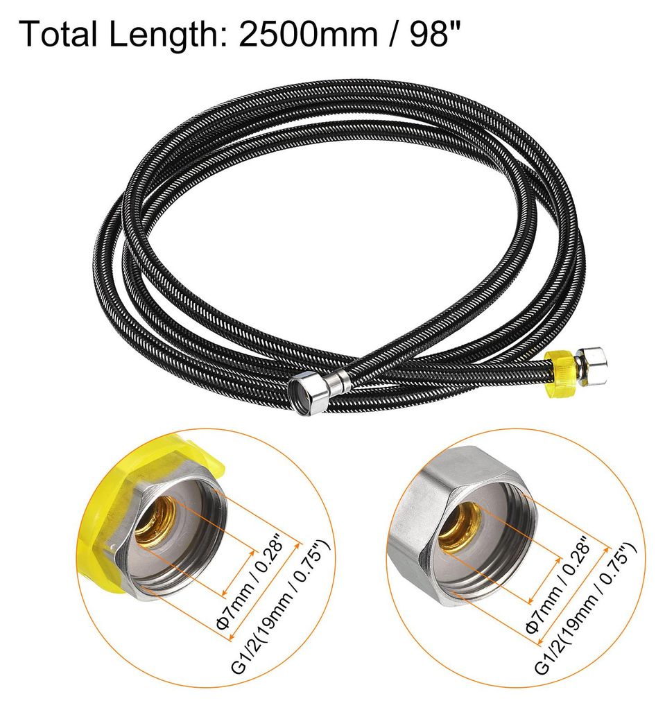 Wasserhahn Versorgungsleitung Anschluss G1/2 Buchse x G1/2 Buchse 98Zoll Lang Geflochten 304 Edelstahl Wasserversorgung Schlauch Schwarz