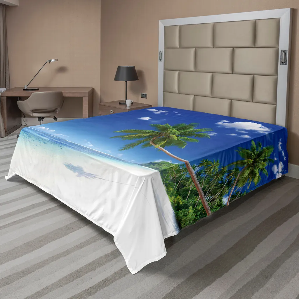 Drap plat décoratif motif mer et lagon, textile de lit doux 260x228cm