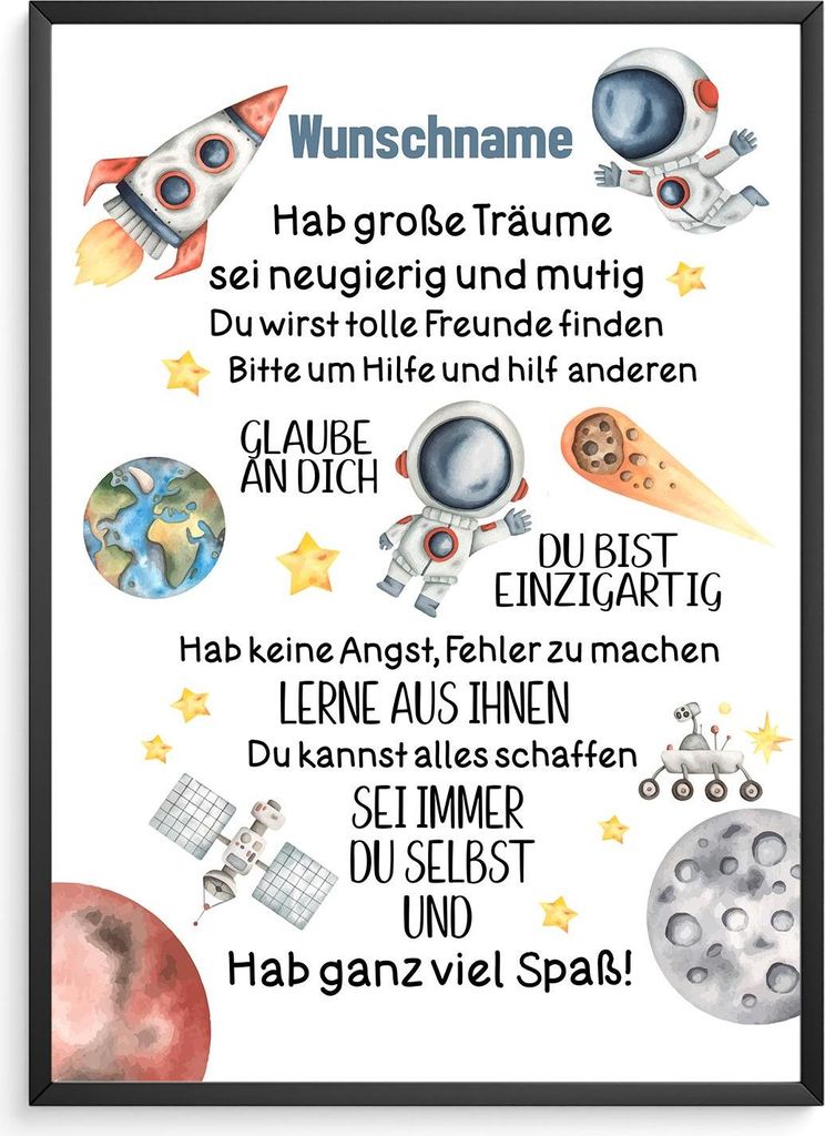 Affirmationsposter Personalisiertes Geschenk zum Schulanfang – DIN A4 + Rahmen schwarz