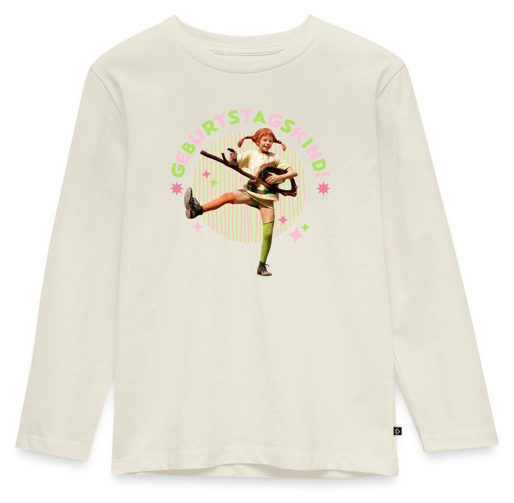 Spreadshirt Pippi Langstrumpf Geburtstag Pippi Mit Gitarre Kinder Premium Langarmshirt, 98/104 (2 Jahre), Naturweiß